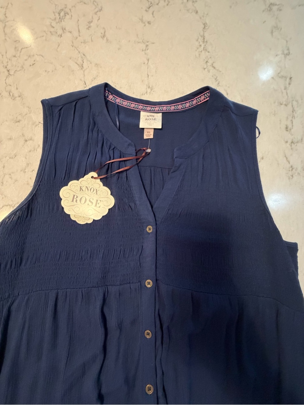 Knox Rose Navy Sleeveless Button-Front Blouse NWT XL